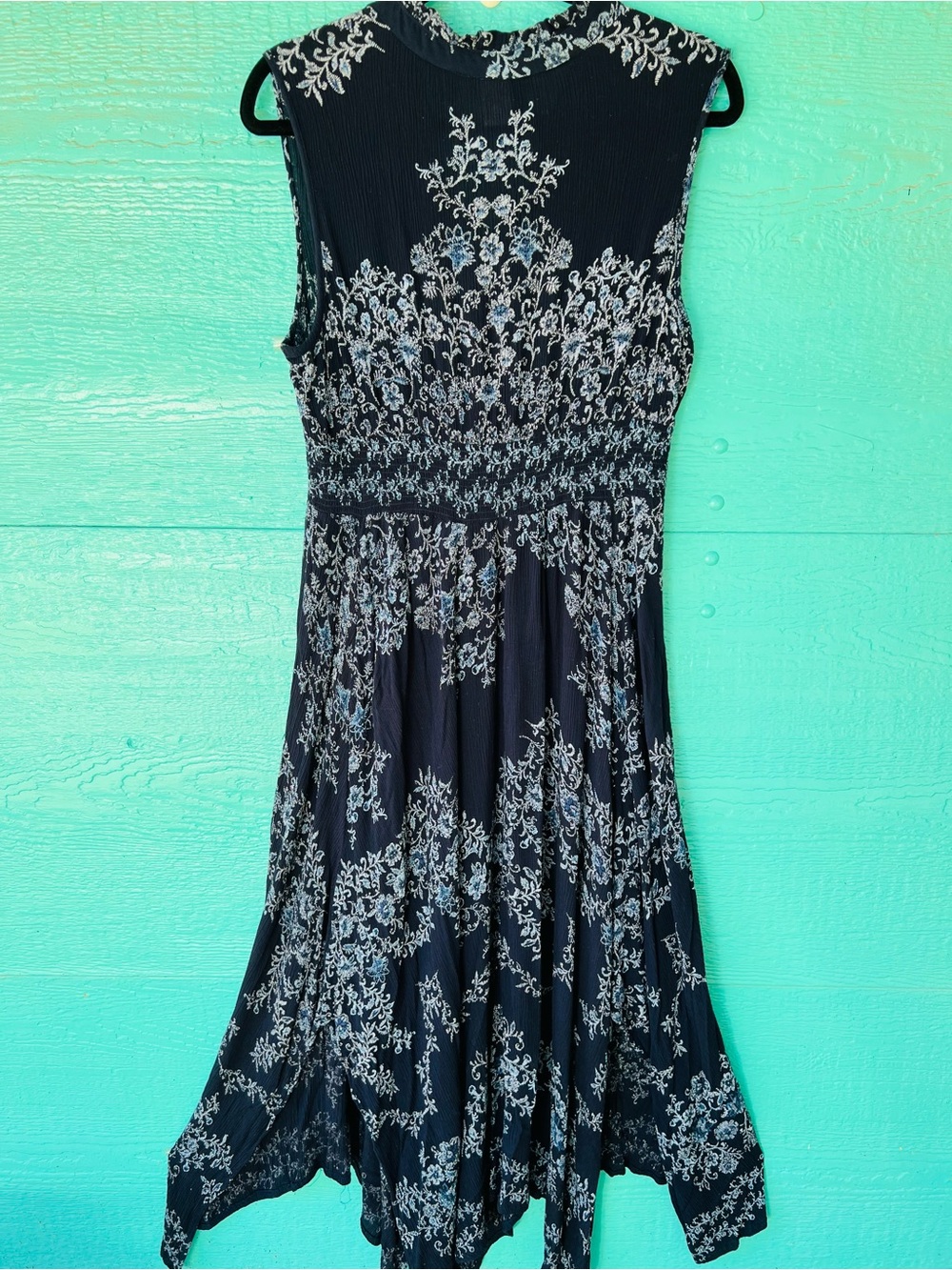 Boho Crinkle Goth Maxi Dress Size Large Handkerchief Hem Flowy Festival Style - Picture 2 of 8